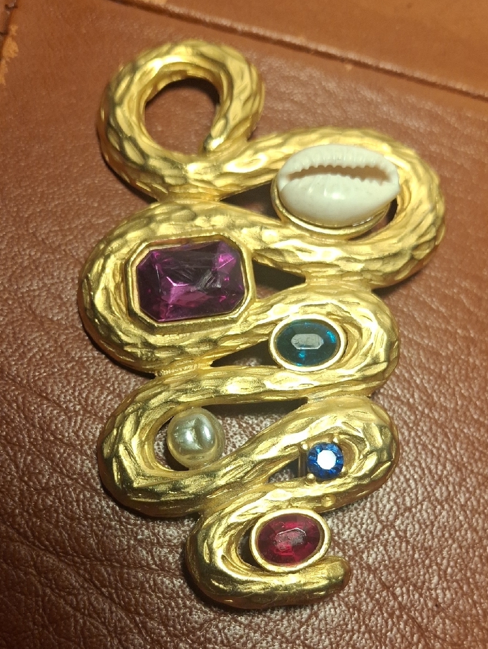 Gold-Tone Multi-Stone Snake Pendant Necklace - Gold with Mixed Stones